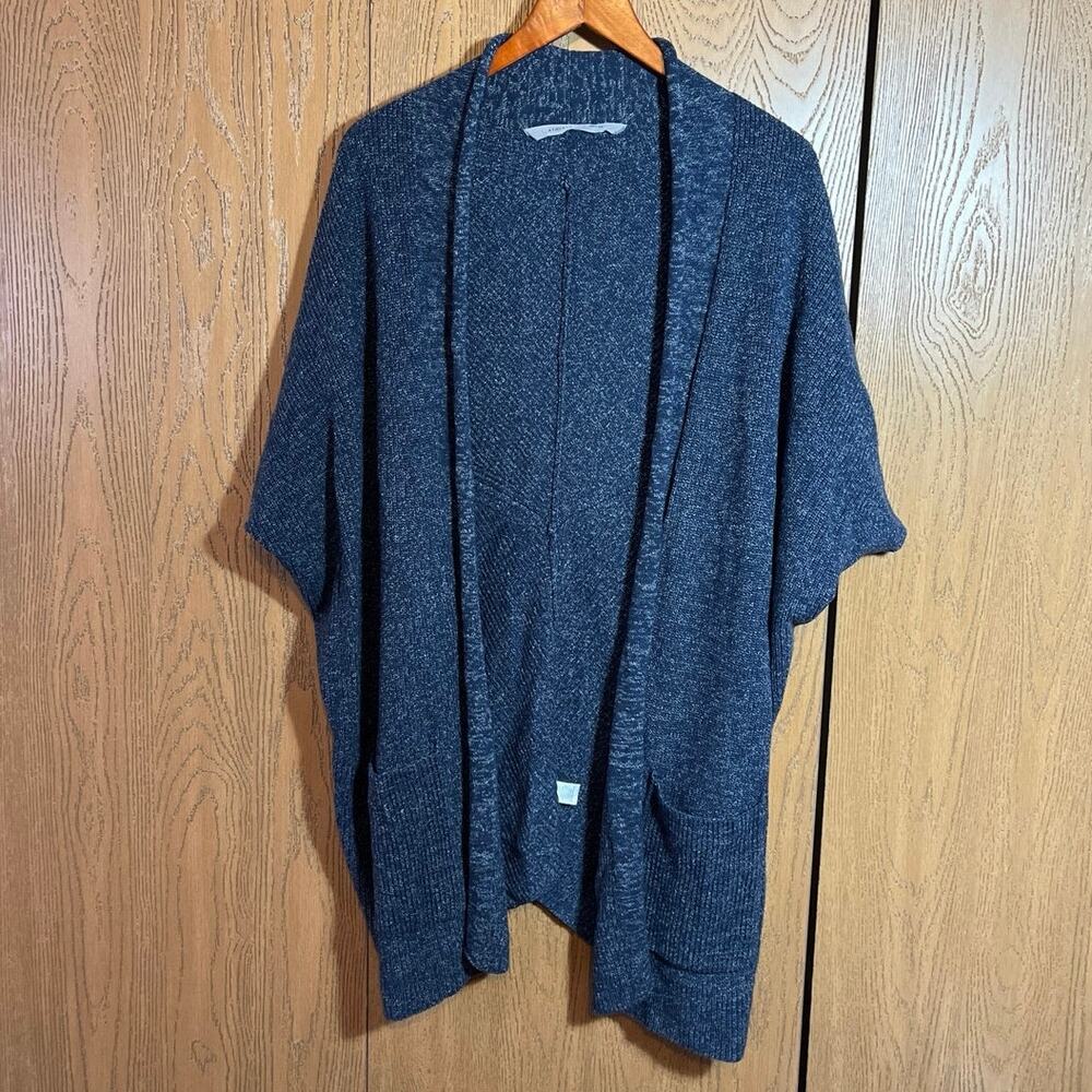 Athleta Blue Cardigan Wrap Cape Short Sleeve Knit Sweater Women Sz S/M Duster